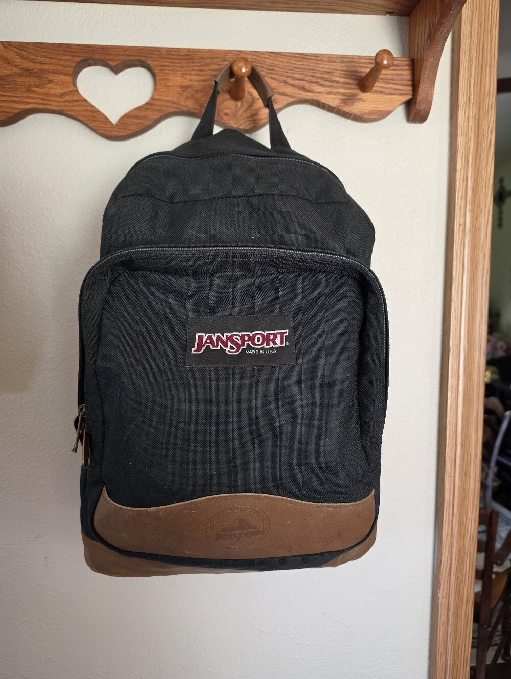 Vintage JanSport Made USA Leather Bottom Backpack Black 90s Outdoor Gear Daypack
